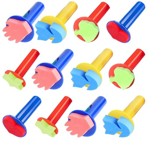 FENGCHUANG 12 Pcs Foam Paint Brushes, Sponge Paint Dabbers, Paint Sponges Sponge Brushes, Washable Fo-am Br-ush for DIY Art Craft Drawing Painting Supplies