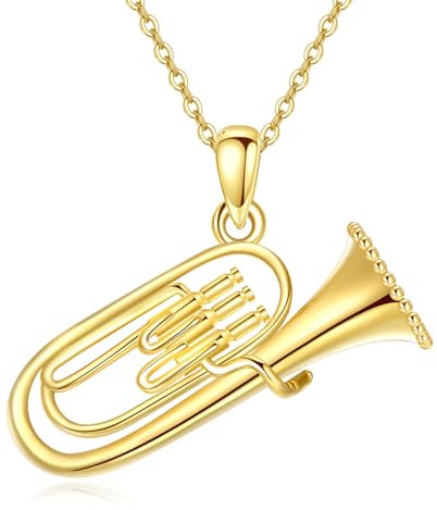 YFN Tuba Kette Sterling Silber vergoldet Posaune Anhänger Halskette Musikinstrumentenschmuck Broadway Geschenk für Damen Tuba Spieler