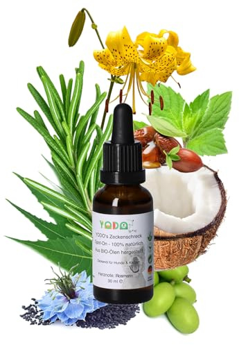 YODO’s Zeckenschreck, 100% natürlicher Zeckenschutz, Zeckenöl für Hunde und Katzen zur Zeckenabwehr aus 7 hochwertigen Bio-Ölen hergestellt, 30ml Rosmarin