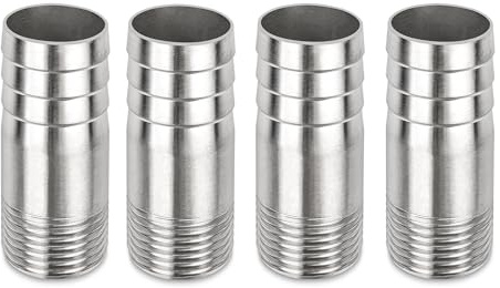Edelstahl Schlauch Barb Fitting, 1/2 Male * 20mm Barb Splicer Mender Round Union Coupler Adapter für Wasserhahn (4 Stück)