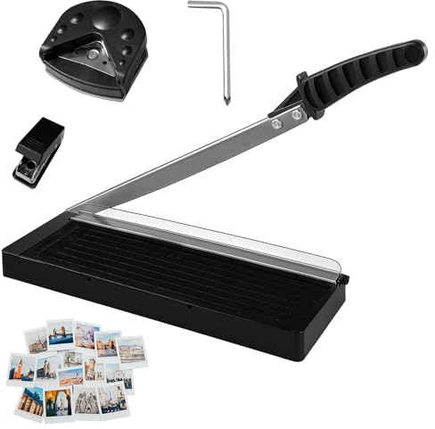 Papierschneider A4 Kompakt, A4/B5/A5/B6/B7 Papierschneidemaschine, Hebelschneider, Manuell Schneidemaschine, mit Eckenabrunder und Perforatoren, zum Schneiden von Papier, Karten, Fotos, Vinyl