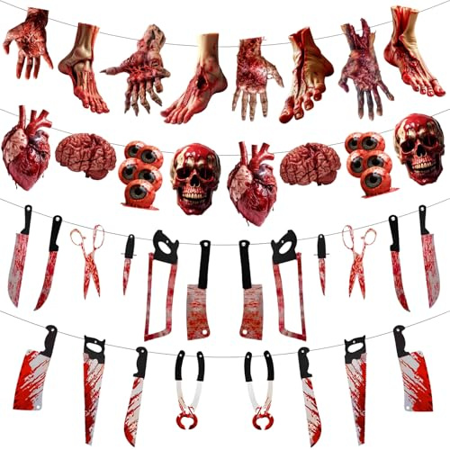4er-Set gruselige Halloween-Banner und Wimpelketten | Für Spukhaus, Horror-Geburtstag und Halloween-Party drinnen oder draußen