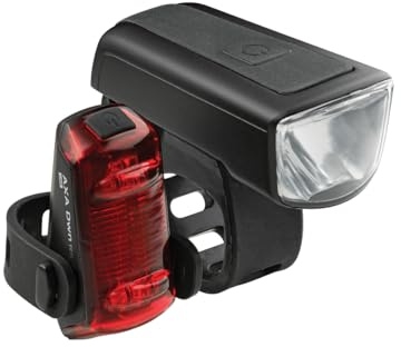 AXA Fahrradlicht Set Dwn 50 Lux – USB Aufladbar – Batterieanzeige – Bremslichtfunktion – StVZO Zugelassen
