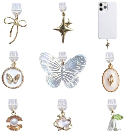 VelvetGlow 8 StüCk Dekorative Charms FüR Kindle Und Telefon, USB C Staubschutz, USB C Schutzkappe, Schmetterling Stern Bogen Blume Design, Kompatibel Mit Typ C LadeanschlüSsen