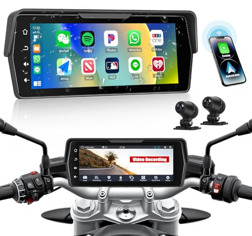 CMAECHO [2025] Dashcam Motorrad Carplay mit Vorne/Hinten Kamera, 6.86 Zoll HD Touchscreen IP68 Wasserdichter Motorräder mit Dual Bluetooth WiFi Android Auto Mirror Link Siri/G00gle Assistant