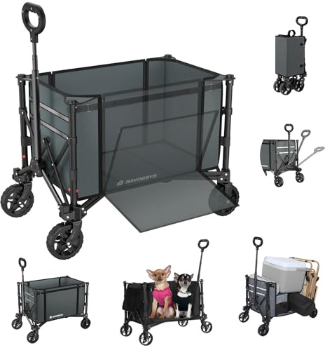 3 in 1 Bollerwagen Faltbar 120L, Klappbar Handwagen mit Rädern, 220lbs Transportwagen Faltbar, Umbaubar in Eine Bank, Einkaufstrolley Klappbar Allzweckwagen für Sport Camping Garten Strand, Grau