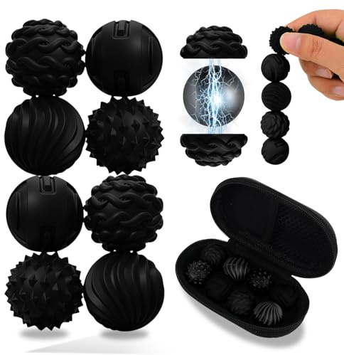 8 Stück Geräuschlose Magnetische Stress Bälle Teenager, Anti-Stress Spielzeug aus Silikon für Erwachsene Sensorik Spielzeug zur Beruhigung, Angstabbau und Entspannung Frauen & Männer Schwarz