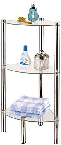 axentia Badezimmer-Eckregal in Silber, verchromtes Badregal rostfrei, Wandregal mit drei Glasböden, Maße: ca. 41 x 30 x 77 cm