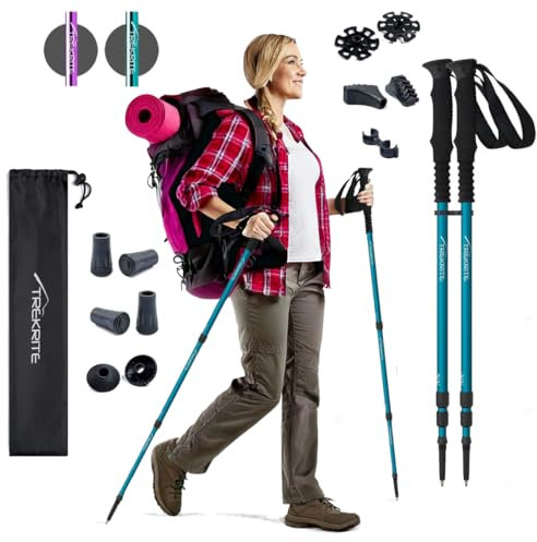 Trekrite Premium Walking Poles Set for Women, Anti Shock Adjustable Hiking Sticks for Ladies, Reliable & Strong Aluminum Trekking Poles with Accessories from a UK Based Company - Teal