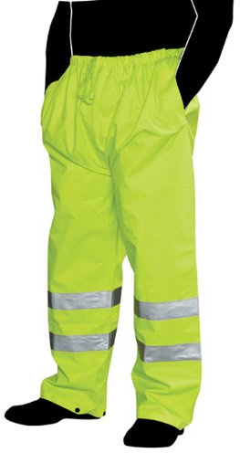 Liberty HiVizGard Polyester Class E Rain Pant with 2 Wide Silver Reflective Stripes, 5X-Large, Fluorescent Lime Green