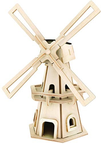 Pebaro 834/1 Solar Holzbausatz Windmühle, 3D Puzzle, Modellbausatz, Basteln mit Holz, Holzpuzzle, Bastelset, vorgestanzte Holzplatte, ausbrechen, zusammenstecken, fertig, Geschenkidee, 8 x 12 x 21 cm