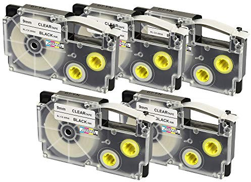 5 Kassetten XR-9X XR-9X1 schwarz auf transparent 9mm x 8m Schriftband kompatibel für Casio KL-60 KL-100 KL-120 KL-200 KL-300 KL-750 KL-780 KL-820 KL-2000 KL-7000 KL-7200 KL-8100 Beschriftungsgerät