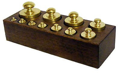 Series of Weights for scales in Brass Ornamental Wooden Base Medium
