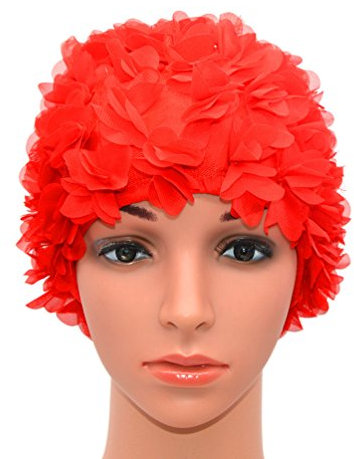 Medifier, cuffia da donna stile rétro con petali, motivo floreale, da piscina, Red