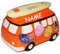 alles-meine.de GmbH XL - Spardose - Auto/Bus - mit Surfbrett - orange - incl. Name - stabile Sparbüchse aus Porzellan/Keramik - Sparschwein - für Kinder & Erwachsene/lu..