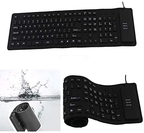 Techson Roll-up Silicone Keyboard, Waterproof Portable Flexible Foldable Silent Keyboard with USB 2.0 for PC Notebook Laptop(Black) (109 Keys - Black)