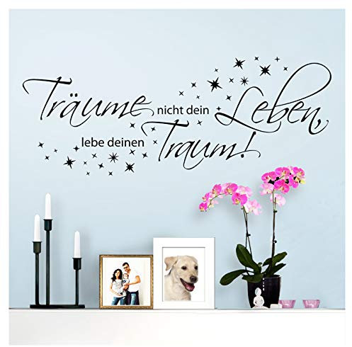 Wandaro Wandsticker Spruch Träume Nicht Dein Leben | schwarz 76 x 29 cm | Wandaufkleber Flur Wandspruch Wohnzimmer Wandtattoo Aufkleber W3478