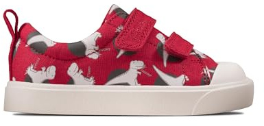 Clarks Boy's City Bright T Low-Top Sneakers, Red Interest, 4 UK
