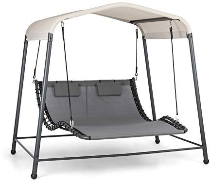 blumfeldt Palermo - Double Chaise Longue à Bascule, Acier, auvent: 200 x 144 cm (LxP), Surface de Couchage: 130 x 207 cm (LxP), Style Sobre, 2 oreillers réglables en Hauteur, Gris