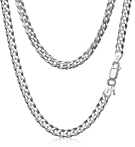 Amberta Solid 925 Sterling Silver Chunky Necklace for Women, Italian Cuban Chain Miami Link Statement Thick Curb Gift: 5 mm Silver Necklaces for Women 18 inch