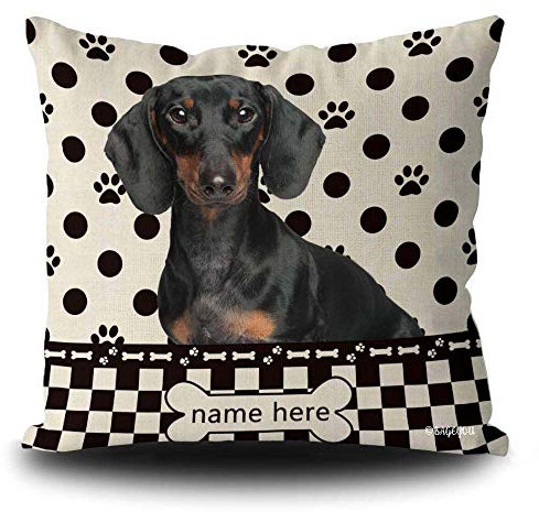 BAGEYOU Kissenbezug mit Hundemotiv, gepunktet, Dackel, Büffel, Karo, Plaid, Knochen, Heimdekoration, quadratisch, 40,6 x 40,6 cm