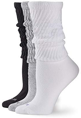 HUE Lot de 3 paires de chaussettes amples pour femme, Blanc/gris anthracite chiné/noir, taille unique