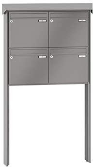 RENZ/Prisma / 4er Freistehende Briefkastenanlage Standbriefkasten/RAL-Farbe 9007 Volumen 1/zum Einbetonieren/Dein-Briefkasten.de