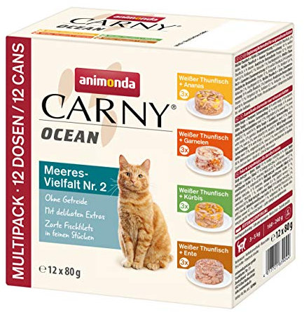 animonda Carny Ocean Katzen Nassfutter Meeresvielfalt Nr. 2 (12 x 80 g), Katzenfutter nass für ausgewachsene Katzen, mit zartem Fischfilet, ohne Getreide ohne Zucker