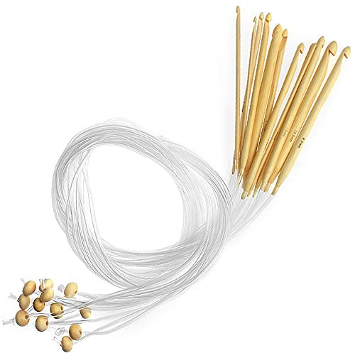Graplan 12 Stück Tunesische Bambus Afghanische Häkelnadel Set, Afghan Carbonized Häkelnadeln, Extended Crochets Hooks für Anfänger, Heimgebrauch, Pullover, Socken, Schals(3-10mm)