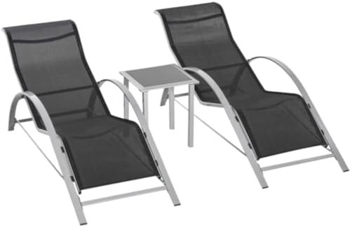 Garden Mile Siège de jardin 2 places en métal - Chaises modernes pour couple avec table de terrasse en verre - Banc de jardin extérieur - Meubles de terrasse pour terrasse, jardin, pelouse (noir)