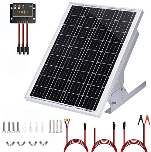 YAARZAR Kit de panneau solaire 30 W 12 V avec panneaux solaires réglables et régulateur de charge solaire PWM 5 A 12 V/24 V pour batterie 12 V, camping-car, bateau, maisons et toutes les applications
