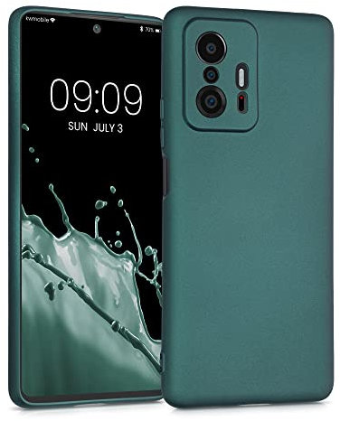 kwmobile Case kompatibel mit Xiaomi 11T / 11T Pro Hülle - Schutzhülle aus Silikon metallisch schimmernd - Handyhülle Metallic Petrol