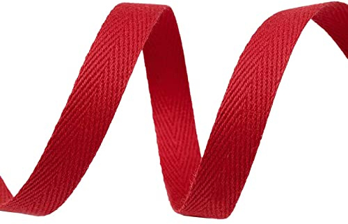 Köperband 1m x 10mm breit große Farbwahl Einfass- Nahtband Gurtband Baumwollband, Größe:10mm, Farbe:rot