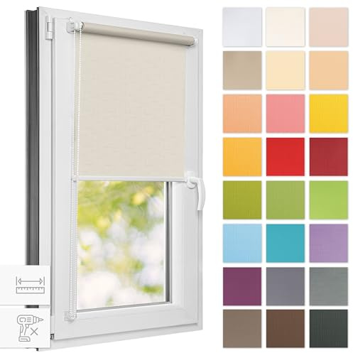Estika Rollo für Fenster ohne Bohren - 85cm x 220cm - Perle - 25 Stofffarben, Klemmfix Montage, Fensterrollos für innen, Sichtschutz für Fenster und Balkontür (85 cm Stoffbreite)