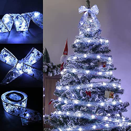 YeahBoom Weihnachtsband Lichter,10M 100 LED Glänzende Band Lichterkette,Schleife Weihnachtsbaum Lichter,Weihnachtsbaum Band,für Indoor Outdoor Weihnachtsbaumschmuck,Party,Hochzeit,Urlaubsdeko