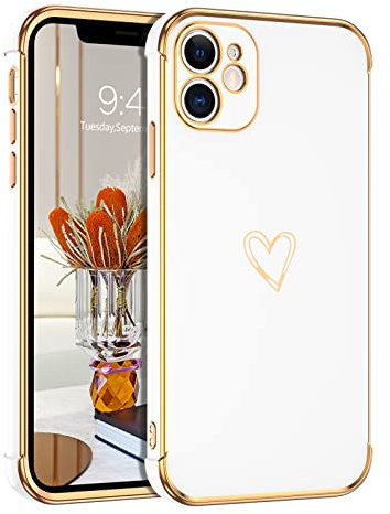 GUAGUA Mobile Phone Case for iPhone 12 Mini, Heart Pattern, Silicone, Shockproof, 5.4 inches, White