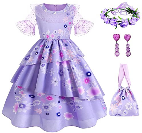 Disnnie Isabela, costume da bambina Isabela, per bambini, costume da encanto per cosplay, carnevale, principessa, carnevale, feste, Halloween, feste di Natale, travestimento con accessori