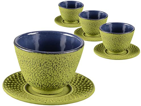 tea4chill Gusseisen Teetasse mit Untertasse Mika moosgrün 100ml. Traditionelle asiatische Gusseisen Teebecher im Set mit Untersetzer. Ideal Ergänzung für Gusseisen Teekanne.