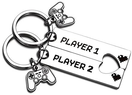 2 Stück Gamer Paare Schlüsselanhänger, Player1 Player2 Spiel Schlüsselanhänger Partner Schlüsselanhänger für Ihn Sie Freund Freundin, Geschenk für Valentinstag Weihnachten Geburtstag Jahrestag
