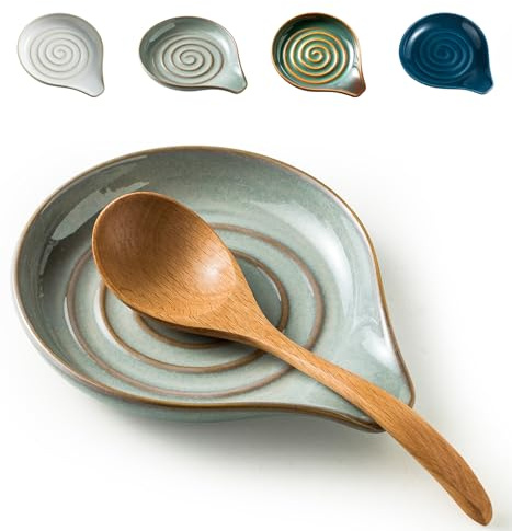 LAUCHUH Spoon Rest, 5 Large Spoon Holder for Stove Top Ceramic Spoon Rest Spatula Rest for Kitchen Utensils, Ladle, Coffee Spoons, Cooking Spoons, Spatula, Tongs, Unique Gray