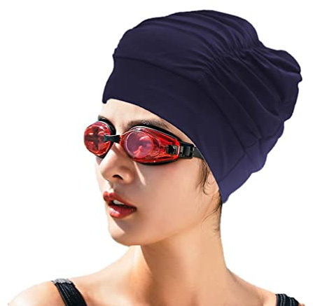 Gorro de natación de tela plisado para mujer, gorro de natación para cabello largo, turbante elástico, gorro de ducha para piscina, playa, spa, viajes, vacaciones