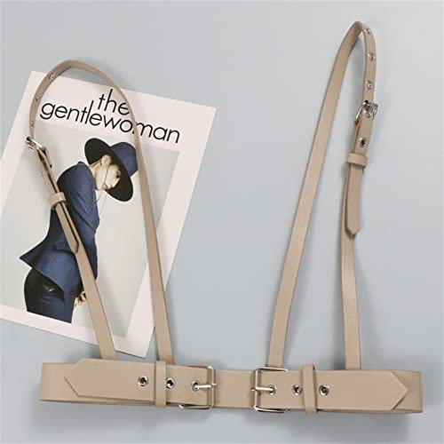 Brustgeschirr für Damen PU-Leder for Damen, verstellbar, Punk, Gothic, personalisierbar, Taille, integrierter Bundriemen (Farbe : Apricot, Size : One Size)