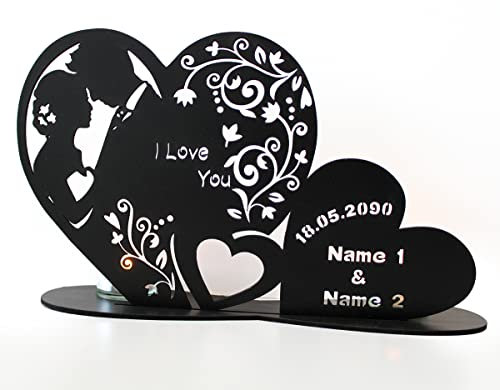 Teelichthalter Herzen - ich Liebe Dich - i Love You Liebesgeschenk personalisiert mit Namen Geschenk zur Hochzeit oder zum Jahrestag - Tischdeko in 7 Farben