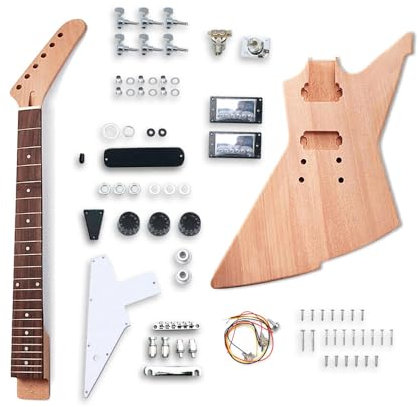 WUQUMUSC Gitarren-Sets bauen Sie Ihre eigene E-Gitarre Mahagoni-Körper Hals 22 Bünde 24.75 Zoll für DIY