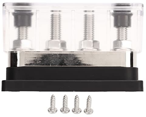 4-Bolzen-Stromverteilerblock, Batterie-Sammelschiene DC 12 V Bis 48 V, 600 A, Hochstrom-M10-Pfosten-Batterieanschlussblock, Robuste Sammelschiene für PKW, Wohnmobil, LKW, Marine, (Schwarz)