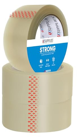 UK SUPPLIES LIMITED 3 Rolls LOW NOISE Premium Clear Packaging Tape (All Pack Sizes) 48MM X 66M Extra Strong Secure Sticky Adhesive Durable Parcel Sealing Tape for Packing Boxes & Moving Houses