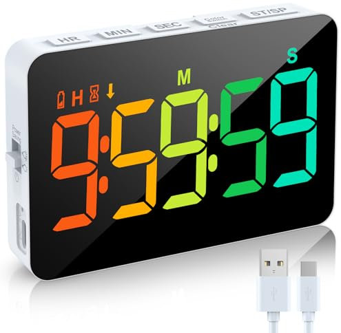 XREXS LED Dynamischer RGB-Timer, 6 Feste Farben und 4 Verlaufsfarbe, Küchentimer Digital, Timer mit 5 inch Display, einstellbare Helligkeit und Lautstärke, magnetischer Timer für Küche/Meeting/Klasse