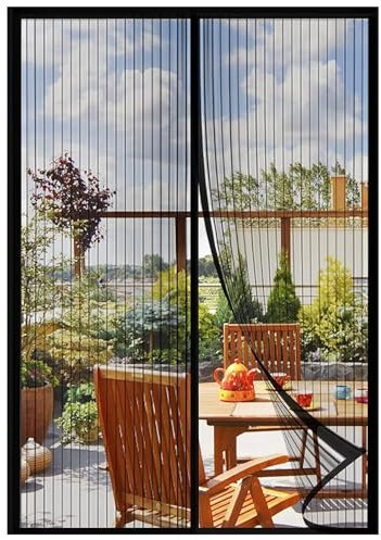 Store enrouleur moustiquaire anti-insectes pour porte, avec maille robuste et fermeture Velcro sur tout le cadre, (noir/205 x 260 cm)