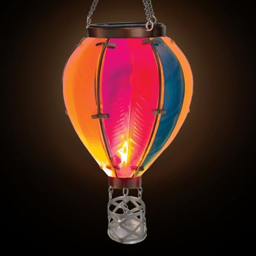 Flame Effect Garden Ornaments Outdoor, Hanging Hot Air Balloon Solar Lantern for Garden Decor, Solar Hot Air Balloon Lantern, Metal Solar Flickering Light, Flickering Flame Led Lights, 1/2