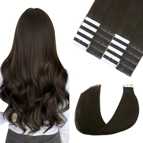 Sindra Haarverlängerung, Echthaar, dunkelbraun, 35 cm, 20 Stück, 50 g, Extensions, Naturhaar, Tape in Extensions (T35-2)